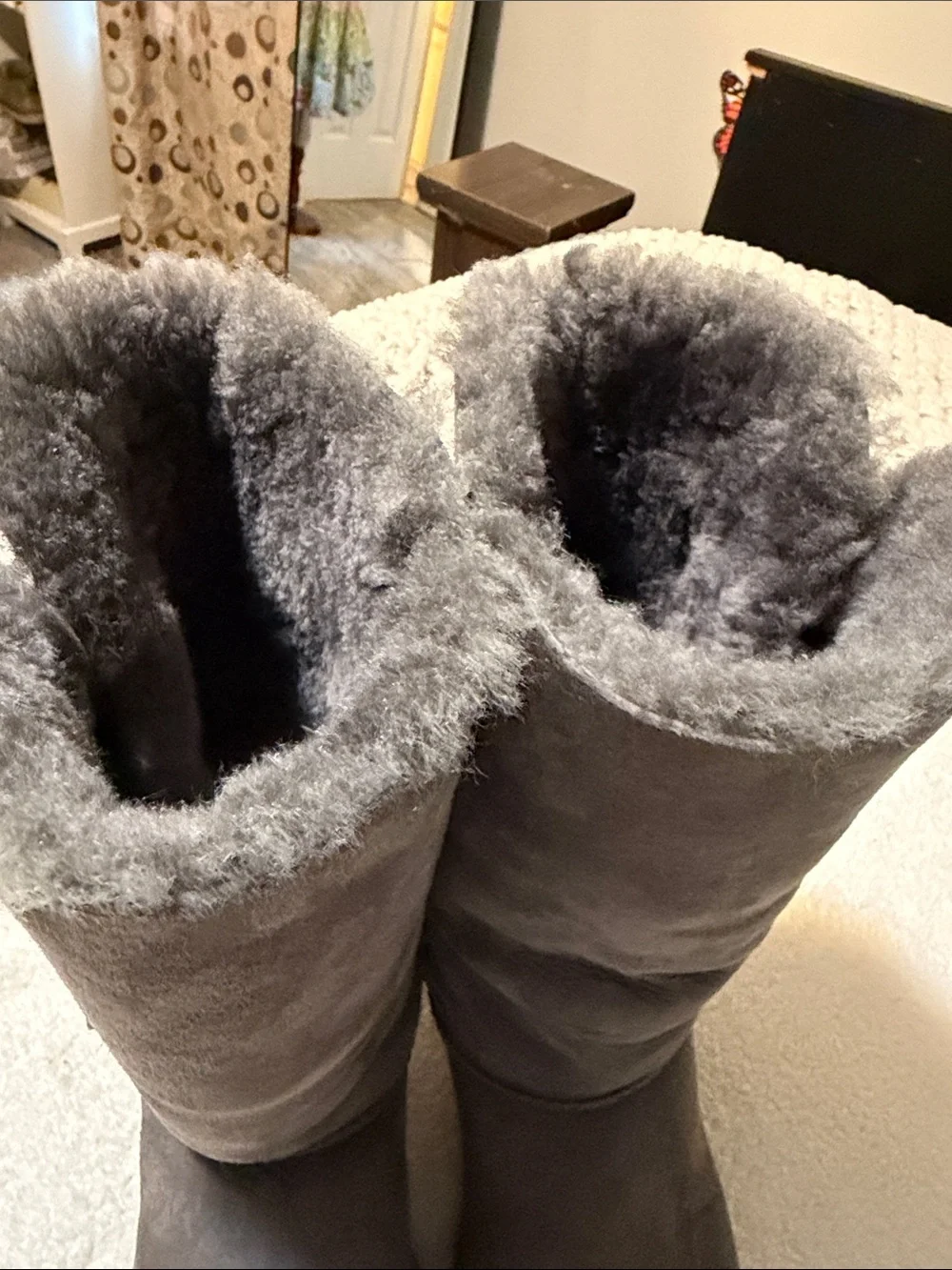 UGG Tall Button Boot in Gray with Shearling Trim